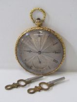 18ct GOLD CASED POCKET WATCH in a foliate and engine turned decorated case with steel dial and