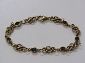 GOLD STONESET BRACELET, 9ct yellow gold bracelet, set 6 oval possibly aqua marines, 10.1 grams