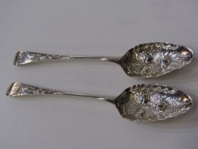 GEORGIAN SILVER SERVING SPOONS with later Victorian foliate decoration, London 1784, maker RC, 117