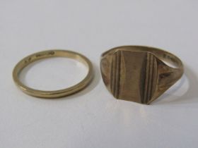 2 GOLD RINGS, 9ct gold signet ring, together with a 9ct gold band ring, sizes M & N, 2.8 grams total