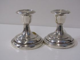 SILVER DWARF CANDLESTICKS, with weighted bases, 7cm height, Birmingham HM