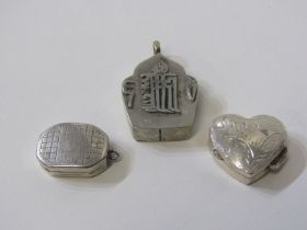 SILVER PENDANT & PILL BOXES, heart shaped engraved silver pill box, silver pendant vinaigrette and a
