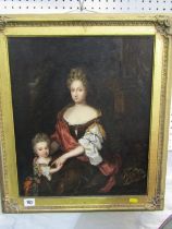 AFTER NETSCHER, oil on board "Portrait of Marie Van Ellemeit with her daughter, Margaretta", 46cm