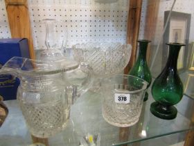 ANTIQUE GLASSWARE, Georgian cut glass water jug and wine glass cooler, pair of emerald glass