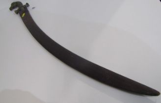 MID EASTERN SABRE, with brass horse head handle, in leather scabbard, 89cm length