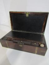 ROSEWOOD WRITING BOX, 19th century brass banded writing box (requires restoration) 45cm width