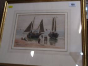 WILLIAM EDWARD CROXFORD, signed watercolour "Unloading the Catch", 16cm x 23cm