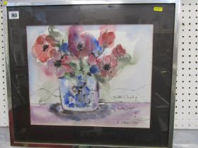 SYLVETTE DAVID & LYDIA CORBETT, signed ink and watercolour dated 1987, "Still Life - Vase of