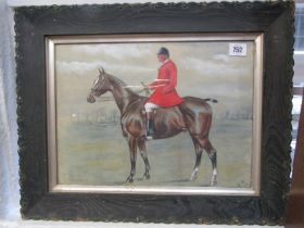 EQUESTRIAN, signed watercolour dated 1906, "Portrait of a Huntsman mounted on a Bay Hunter", 27cm