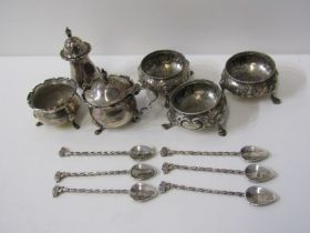SILVER SALTS, set of 3 Victorian silver salts with beaded borders, London HM, also a silver 3