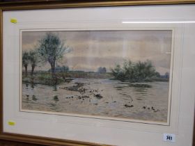 R. W. FRASER, signed and inscribed watercolour "View of the River Thames at Mappledurham", signed