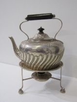 VICTORIAN SILVER SPIRIT KETTLE ON STAND, late Victorian silver spirit kettle with ebony handle and
