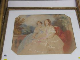 WILLIAM BUCKLER, signed watercolour dated 1848, "Portrait of two seated Gentle Ladies on balcony",