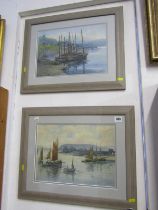 ARTHUR CLOUGH, pair of signed watercolours "Fishing Boats in Harbour", 24cm x 34cm