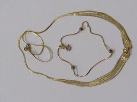 GOLD JEWELLERY, 9ct yellow gold fine link herringbone multi strand necklace, also 9ct gold bracelet,