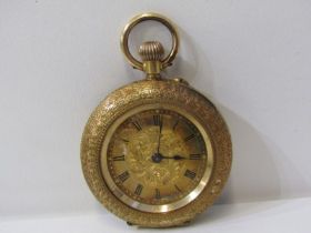 GOLD POCKET WATCH, 18ct yellow gold fob watch in ornate foliate case, with gold dial, 32.7 grams