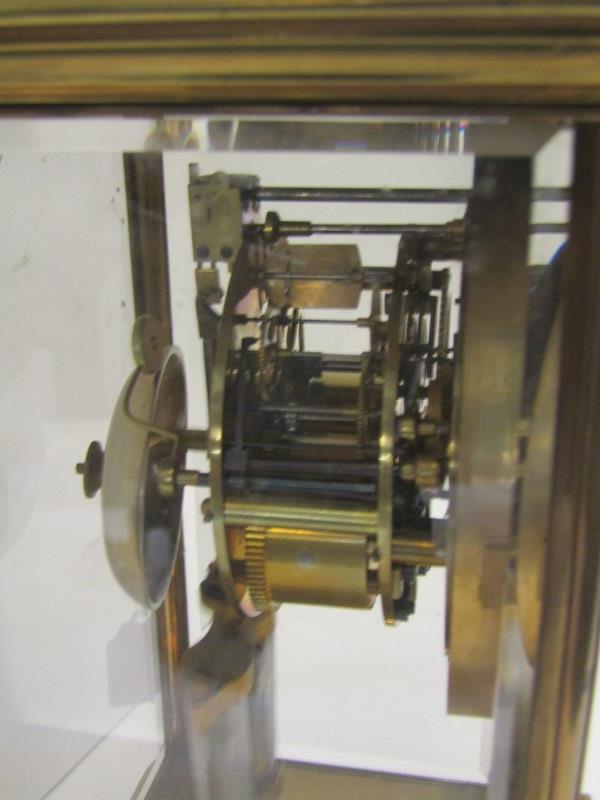 VICTORIAN MANTEL CLOCK, open brocot escapement brass cased mantel clock & key with mercury pendulum, - Image 6 of 10