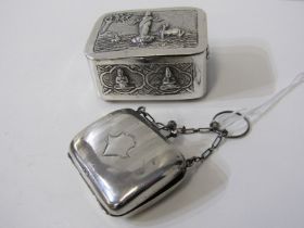 SILVER PURSE & EASTERN WHITE METAL POT POURRI, Eastern lidded pot pourri decorated dancers and