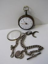 PEAR CASED POCKET WATCH, movement signed W Plumley, double cased with ceramic dial, together with