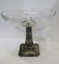 CONTINENTAL ART NOUVEAU COMPORT, white metal base with cut glass bowl, 27cm diameter