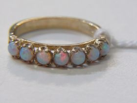 OPAL RING, 9ct yellow gold 7 stone half eternity style, size P-Q
