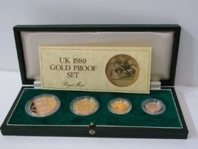 ROYAL MINT GOLD 4 COIN SET, UK 1980 gold proof 4 coin set, comprising £5, £2, sovereign and half