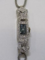 LONGINES ART DECO DRESS WATCH, Longines platinum and diamond encrusted art deco lady's wrist watch