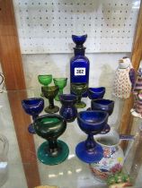 ANTIQUE EYE BATHS, collection of various coloured glass eye baths including 2 early examples and