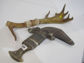 MID EASTERN WEAPON, Indian silver cased Jambiya; together with Norwegian antler knife