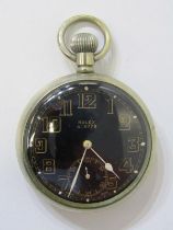 ROLEX MILITARY POCKET WATCH, Rolex fob watch no A19778, with black dial and secondary dial in plated