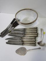 SILVER HANDLED CUTLERY, Irish silver ladle with Dublin HM, 9 silver handled knives with steel