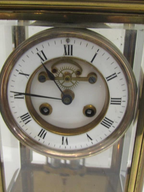 VICTORIAN MANTEL CLOCK, open brocot escapement brass cased mantel clock & key with mercury pendulum, - Image 2 of 10