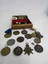 WWI WAR MEDALS & MILITARY CAP BADGES, WWI pair to 251487 Pte W Hannett, Dorset Yeomanry, 14/18 War