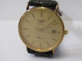 LONGINES GENT'S WRISTWATCH, Longines quartz reserve wristwatch in a 9ct gold case, date aperture and