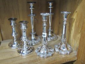 EARLY SHEFFIELD PLATE, 3 pairs of ornate base candlesticks, max. height 28cm