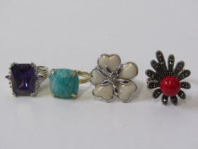4 SILVER STONE SET RINGS, various sizes and designs
