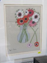 BRYAN PEARCE, signed pen and pastel "Still Life -Anemones in Glass Vase", 34cm x 24cm