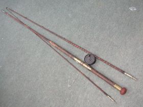 VINTAGE ANGLING, triple section split cane salmon fishing rod by Eton and Deller