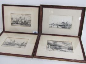 JAN VAN COUVER, set of 4 Dutch pen and ink sketches "Harbour Scenes", 9cm x 15cm
