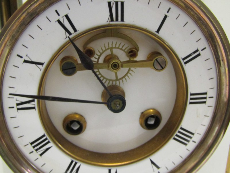 VICTORIAN MANTEL CLOCK, open brocot escapement brass cased mantel clock & key with mercury pendulum, - Image 8 of 10