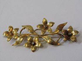 FLORAL BAR BROOCH, yellow gold bar brooch, tests as high carat, set diamonds, 6.9 grams