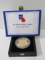 ROYAL BRITISH LEGION GOLD POPPY COIN, Westminster Mint gold 22ct £5 coin, 28 grams, limited to run