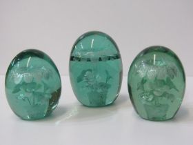 ANTIQUE GLASS, collection of 3 x 19th Century Stourbridge floral dump paperweights, 14cm height