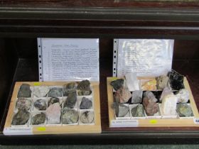 MINERALS, 2 display trays of display of minerals comprising of 15 minerals from Devon and 15 world