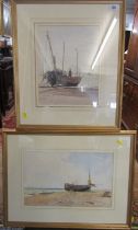 WILLIAM EDWARD CROXFORD, pair of signed watercolours, "Beached fishing boats" 24cm x 28cm