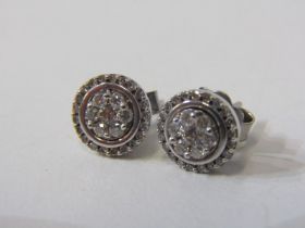 DIAMOND CLUSTER EARRINGS, pair of 18ct white gold circular diamond earrings