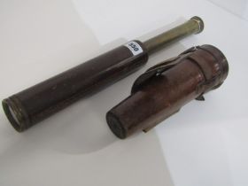 ANTIQUE TELESCOPE, leather sheathed single draw telescope by Parker Heston, together with WWI