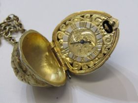 SILVER GILT WATCH, in the form of a walnut on silver gilt chain, chain 23"