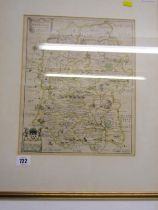 ANTIQUE MAP, WILTSHIRE by Richard Blome, early hand colouring, 32cm x 25cm
