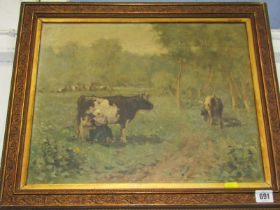 EARLY 20th CENTURY ENGLISH SCHOOL, oil on canvas "The Milkmaid", 34cm x 44cm